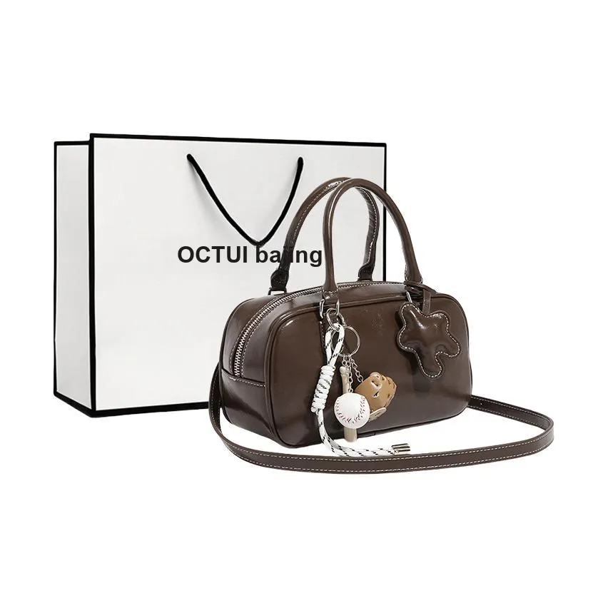 OCTSUI Synthetic Leather Bowling Bag Shoulder Bag Handbag Women's Brownie Brown/Mousse Black/Ancora Red
