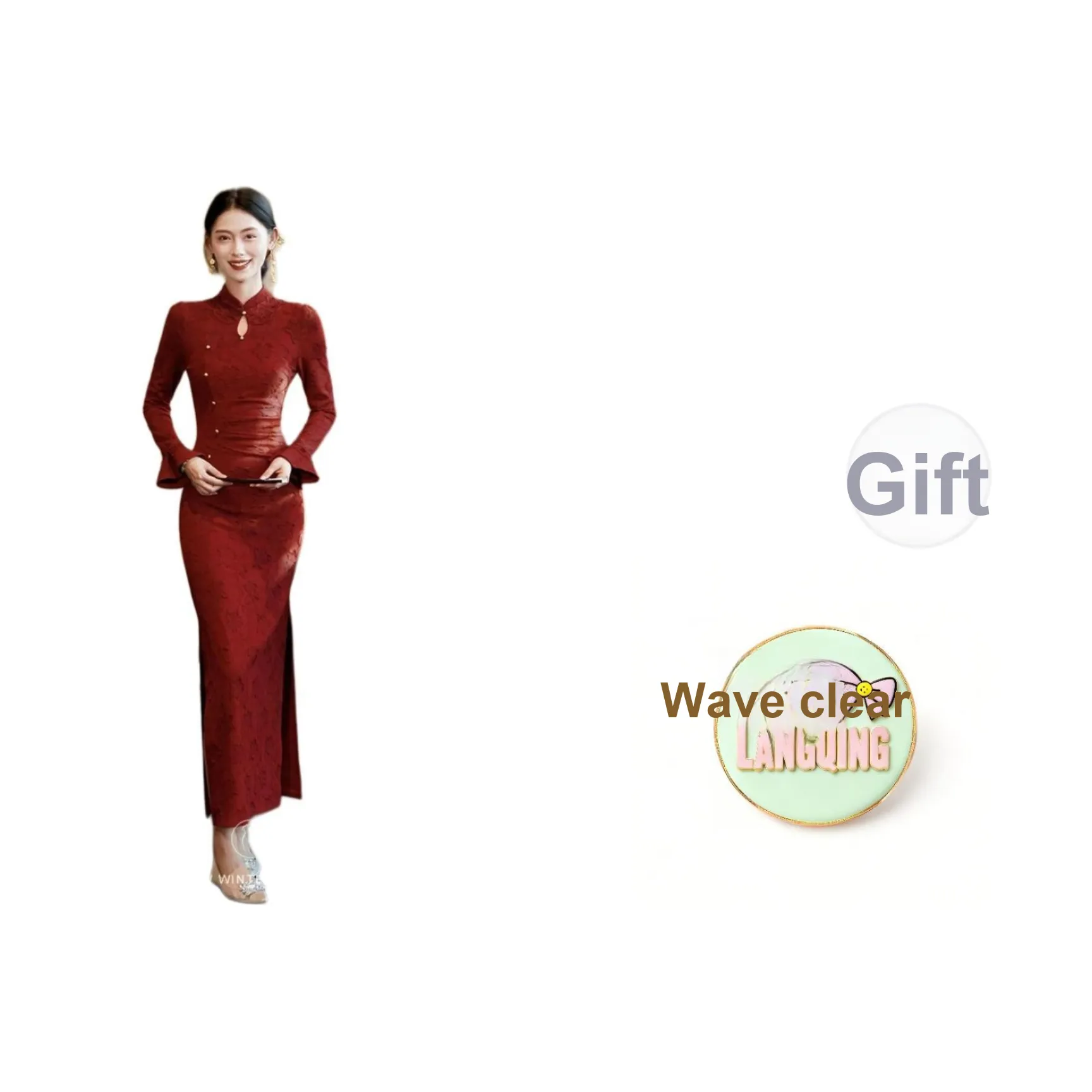 LANGQING Qipao Giveaway Бренд Наклеенный Женские Длинные Рукава Платья