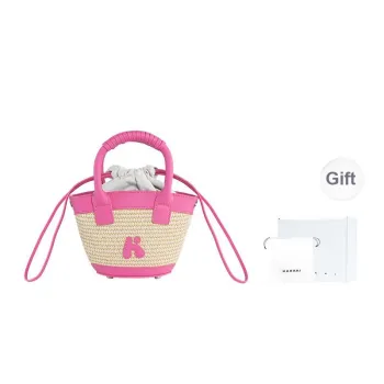 Karkki Top Grain Cow Leather Basket Bag Casual Vacation Woven Bag Crossbody Bag Women's Pink