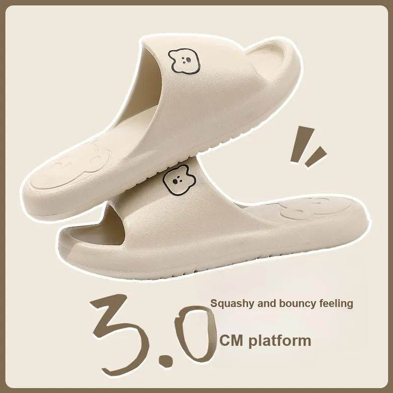 Foot Recreation Summer Bear Home Indoor Bathing Slip Resistant Couple Squashy And Bouncy Feeling Slippers, Unisex-27