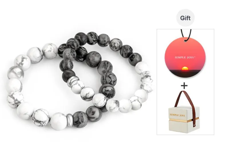 SIMPLE JOYS Bracelets Unisex Map Stone White Turquoise Stretchable Minimalist Style New Chinese Trend-18