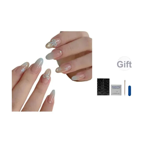 OUYUJI Звезды Бант Аксессуар Съемный False Nail Французский Pure Элегантность Наклейка для Ногтей Миндаль Светло-синий Румяна Стойкий Милый