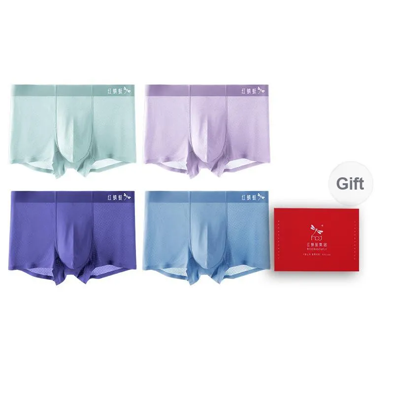 RED DRAGONFLY Ice Silk Underpants Seamless Skin Friendly Comfortable Men's Gift Box Combination-11