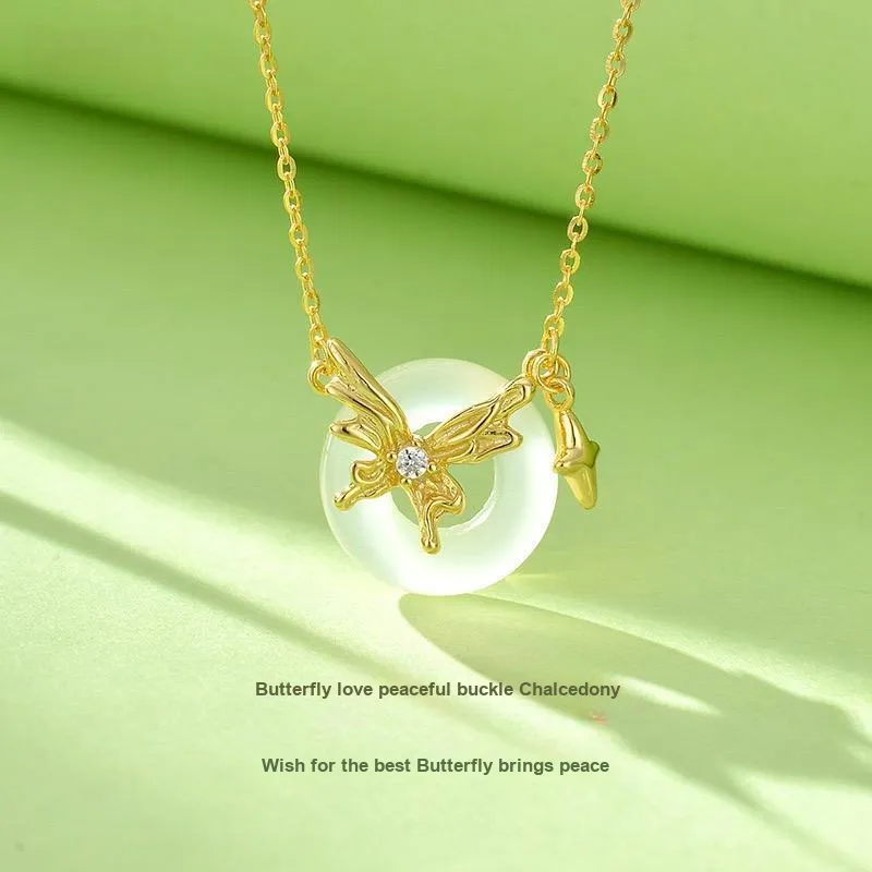 Artisan Lock Heart Jade Natural Chalcedony Necklaces Women's-1