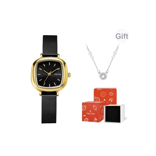 Clip Clop Кварцевый механизм ремешок из нержавеющей стали женские часы золотой циферблат