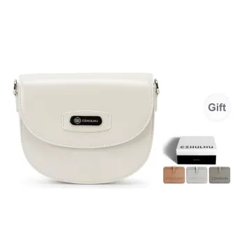 Cthulhu Split Cow Leather Flap Vintage Saddle Bag, Shoulder Bag Medium Size Women's White/Black/Caramel
