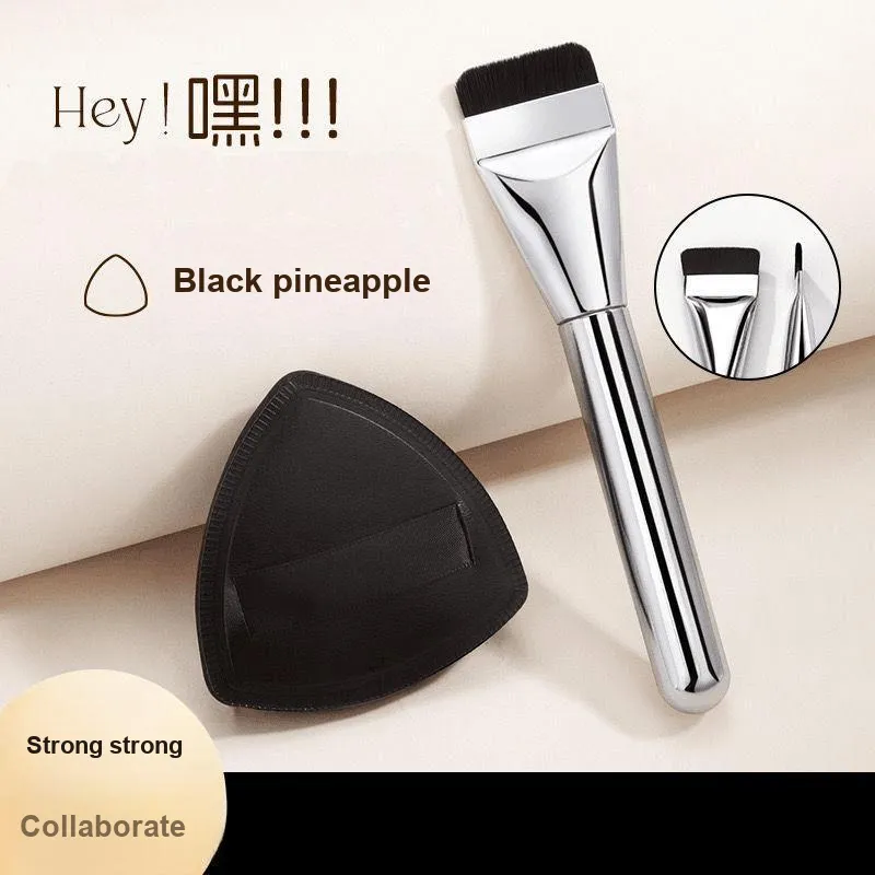 JIXUAN Flawless Base Combination Black Pineapple Powder Compact And Foundation Brush Make up Tools Adherent Lightweight-1