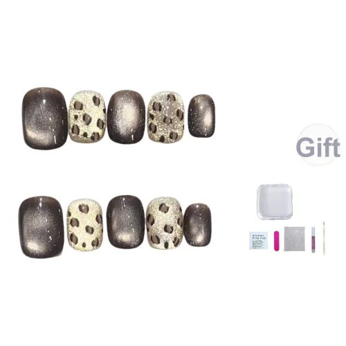A Few More Cute Леопард Chasing Light Леопардовый принт False Nail Короткий Квадратный And Round Coffee Смужка Кошачий глаз
