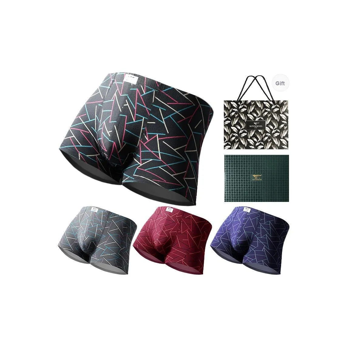 SEPTWOLVES Боксеры Мужские 4 Пачки Подарочный Набор + Сумка для покупок