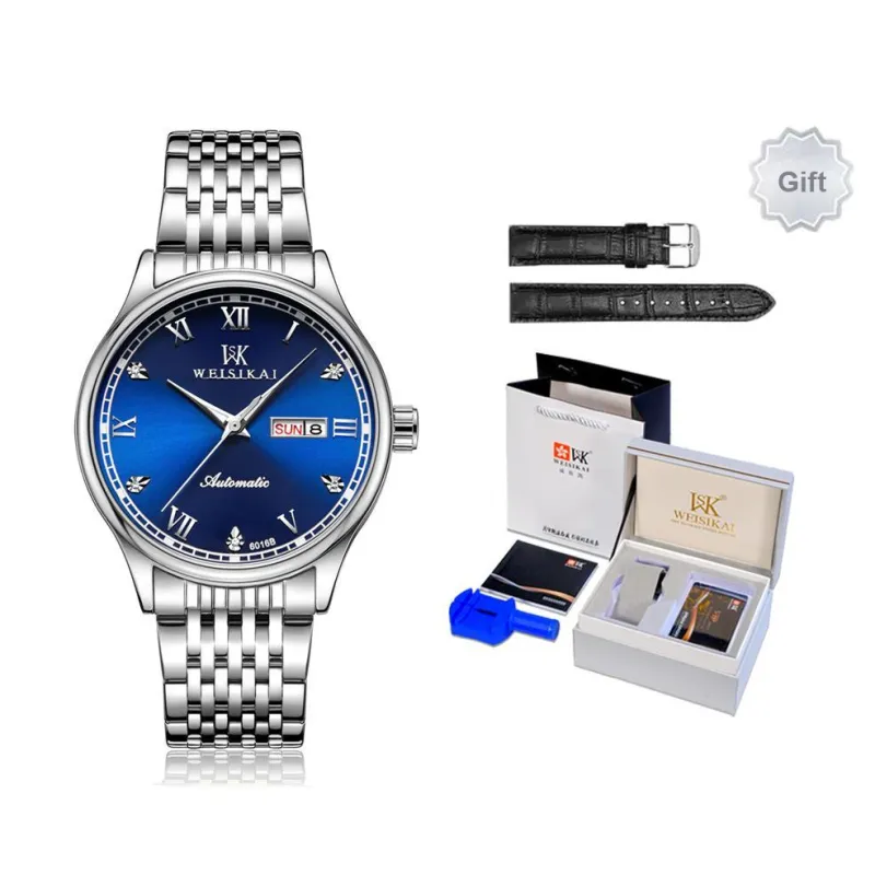 WSK Automatic Mechanical Movement Stainless Steel Strap Men's Watches Blue Dial-2
