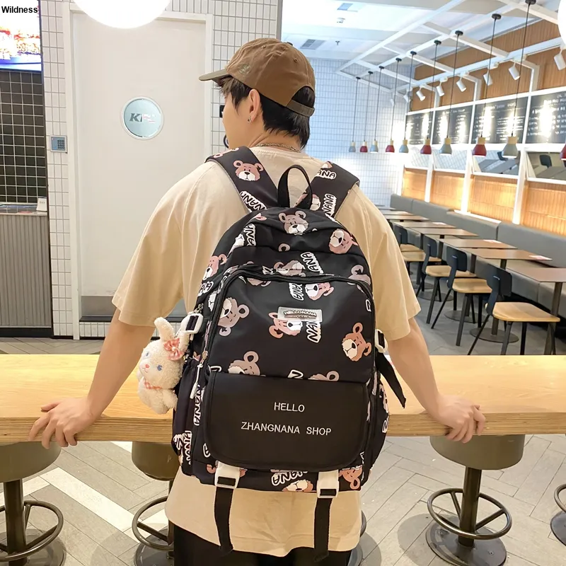 Wolfhorse Nylon Backpack Regular Unisex Black Ecru/Blue/Coffee/White & Black-4