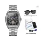Silver Case Black Dial Steel Band[Comes with Fashion Sunglasses]