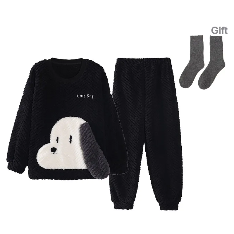 Kerener Pajama Set Autumn And Winter Season Men's Black-0
