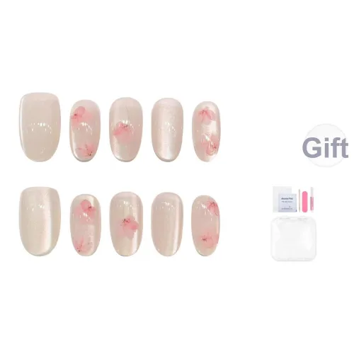 Yun Yue Joe Кошачий глаз Бабочка Ледяная прозрачность Нежно-розовый Смешанный Градиентный False Nail Овал 25 мм