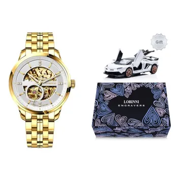 LOBINNI L Automatic Mechanical Movement Stainless Steel Watchband Watch Men's Watches Cut Out Dial