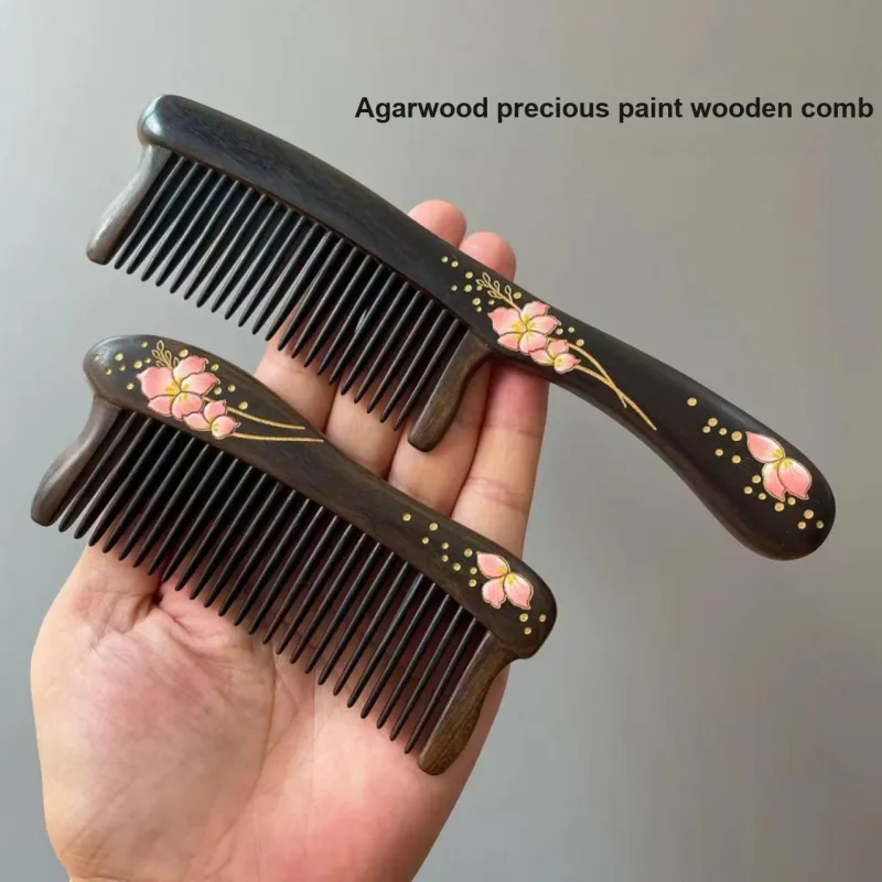 Gentle Welcome Natural Jingguibao High End Comb Box Birthday Inlaid Tooth Painted Sandalwood Comb For Women's Comb Hair-3