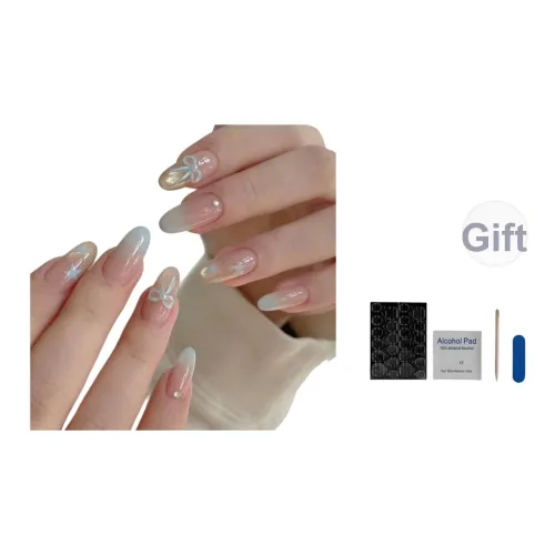 OUYUJI Звезды Бант Аксессуар Съемный False Nail Французский Pure Элегантность Наклейка для Ногтей Миндаль Светло-синий Румяна Стойкий Милый