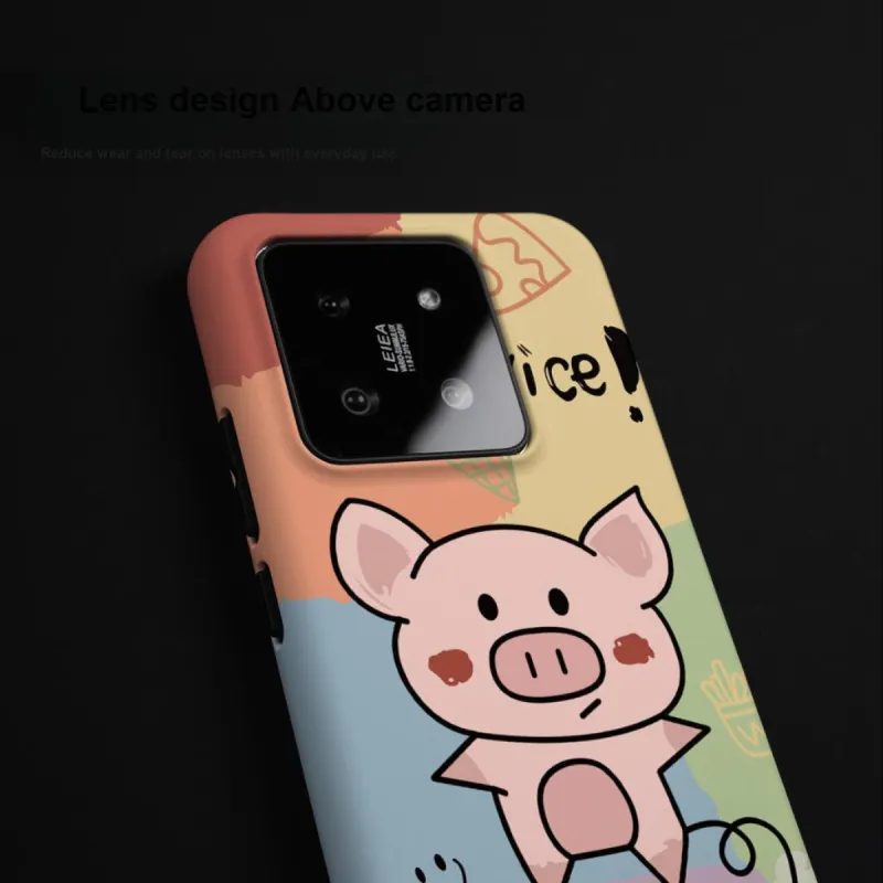 Keshami PC Material Fully Enclosed Impact Resistant Matte Graffiti Piglet Phone Cases Suitable For Xiaomi 14/14pro-7