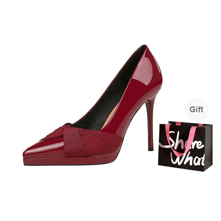BIGTREE High Heels Women's Burgundy/Black/Nude-2