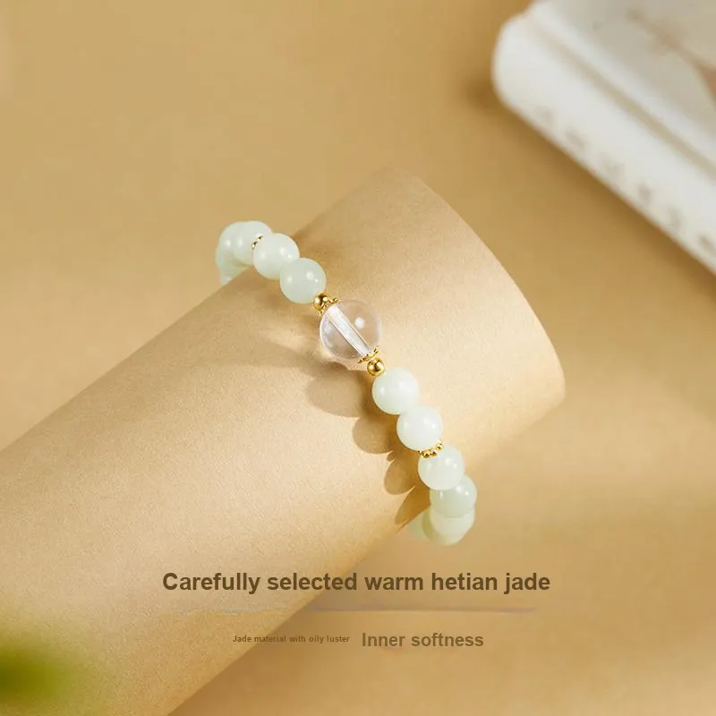 DIHUAJI Hetian Jade Bracelets Pale Greenish White Jade Women's-4