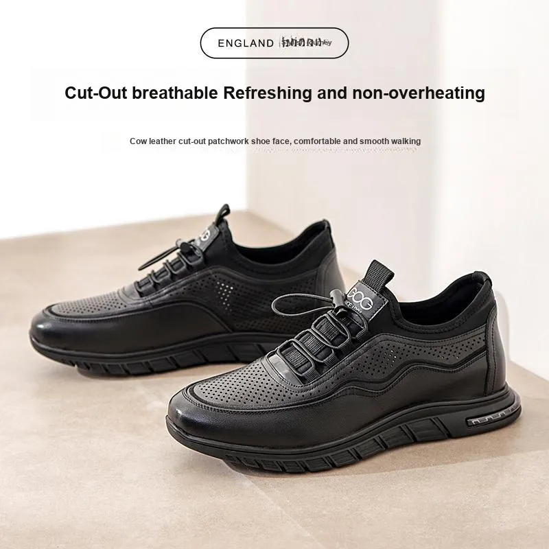 GOG Breathable Quick Dry Low Top Invisible Height Increasing 5.5cm Summer Casual Shoes Men's Black-6