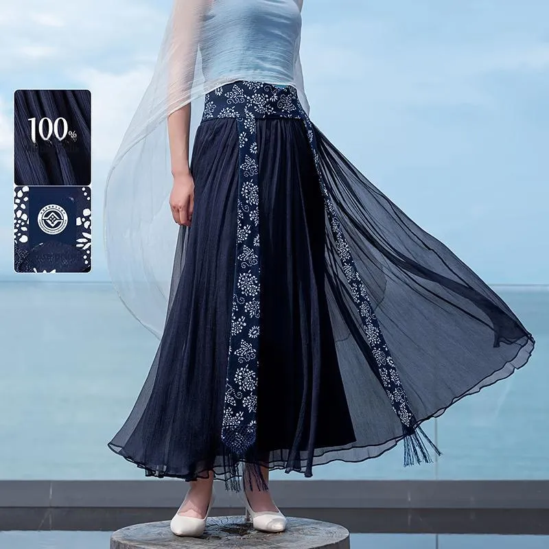A LIFE ON THE LEFT Casual Long Skirt Women's Navy Blue-1