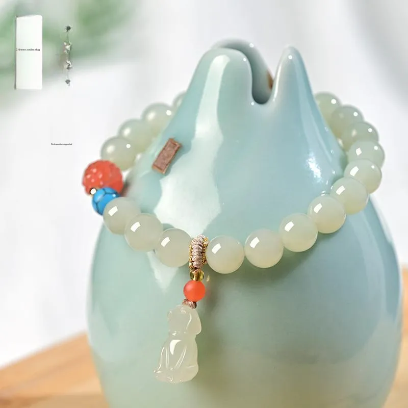 KUNYUYAO Chinese Zodiac Zodiac Year Bead Chain Beaded Bracelet White Jade Unisex-47