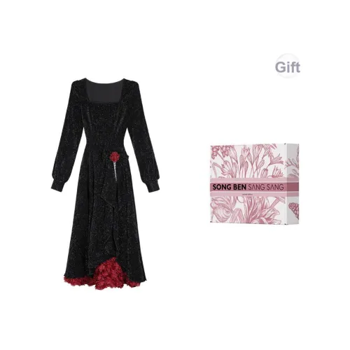 Matsumoto Soso Длинное платье с длинными рукавами женское черное