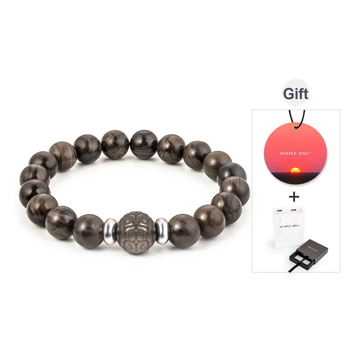 SIMPLE JOYS Древесное зерно Обсидиан Камень Браслеты Унисекс