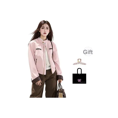 Aimilian Pink Leather Пальто Женские Куртки