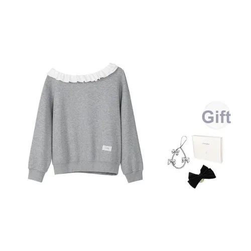 Fstudio Осенний Корейский стиль Сладкий Девушка LOOK Кружево с отделкой Асимметричное плечо Коммутирование Пуловер Свитшот Женские