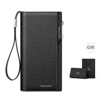 WilliamPOLO Top Grain Cow Leather Genuine Leather Long Wallet With Coin Purse Men's Black/Coffee