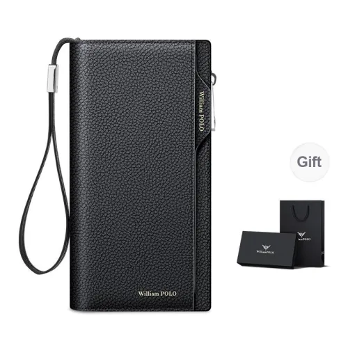 WilliamPOLO Top Grain Cow Leather Genuine Leather Long Wallet With Coin Purse Men's Black/Coffee