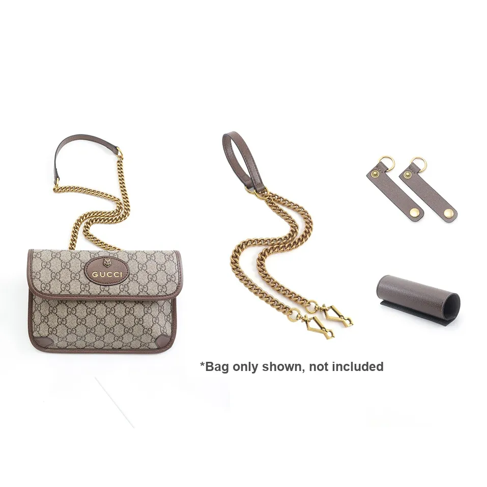 Gloya Leather Copper-Wrapped Aluminum Gucci Fanny Pack Conversion Buckle Storage Strip Replacement Chain Unisex Brown