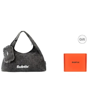 Subtle Washable Denim Shoulder Bag Medium Size Unisex Black/Blue/Gray