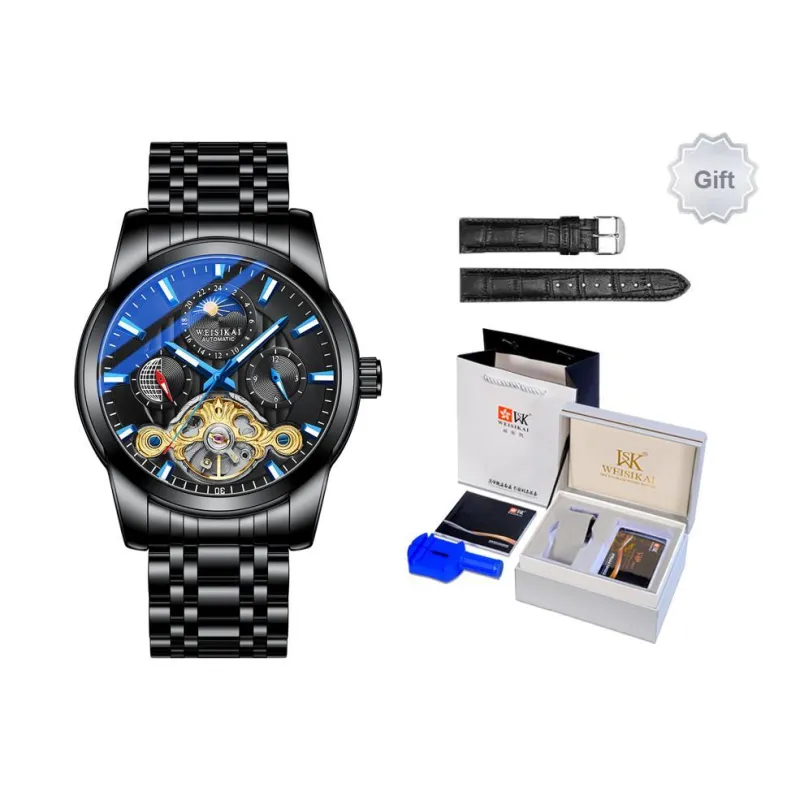 WSK Mechanical Movement Steel Strap Men's Watches White Dial-7