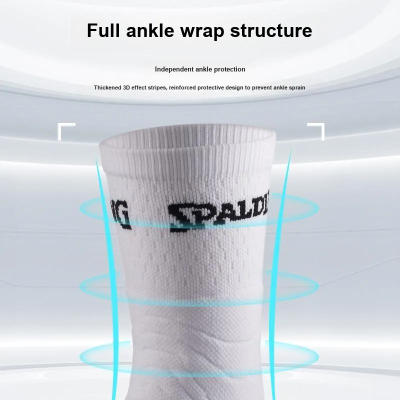 SPALDING Basketball Socks Unisex 3 Pack White-3