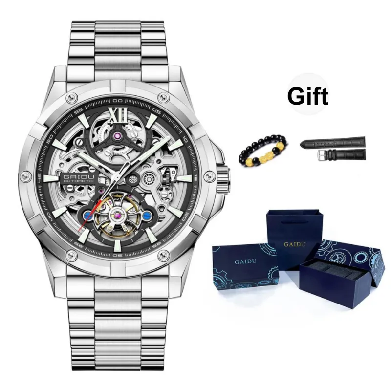 GAIDU Explorer Collection Automatic Mechanical Movement Steel Strap Watch Men's Watches Black Dial-0