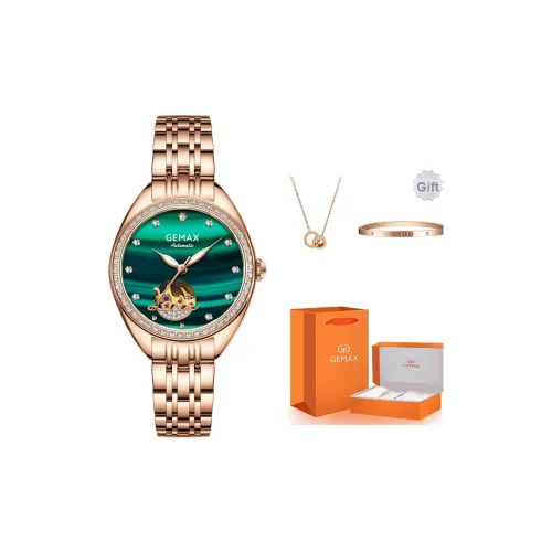 GEMAX Наручные часы Автоматический Механический Механизм Ремешок из Нержавеющей Стали Часы Женские Зеленый Циферблат