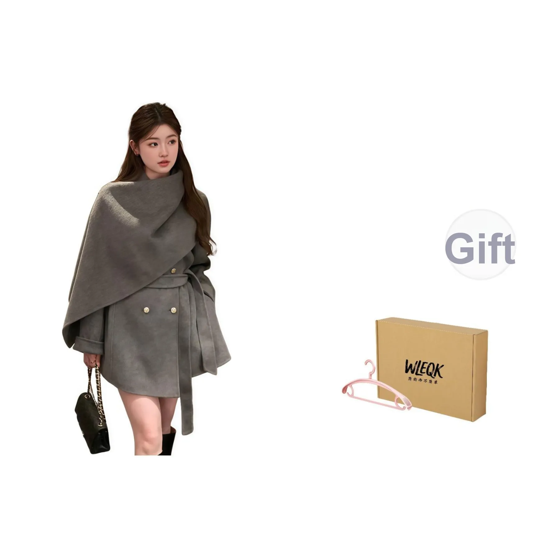 WLEQK Серый Женский Пальто