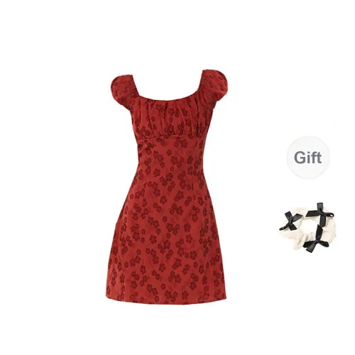 Short Sleeved Dress Women's Red Bowknot Hair Tie With Special Offer