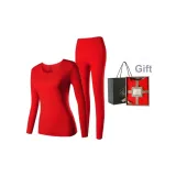 Women's Crew Neck Clothing Sets (Red) Deer Velvet Heat/Seamless Antibacterial