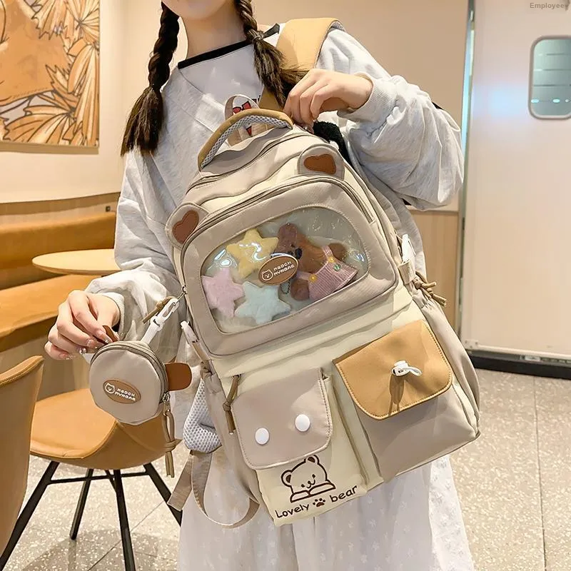 GOBLIN SHARKS 1759 Nylon Backpack Large Size Unisex Khaki/Red Blue/Black-3