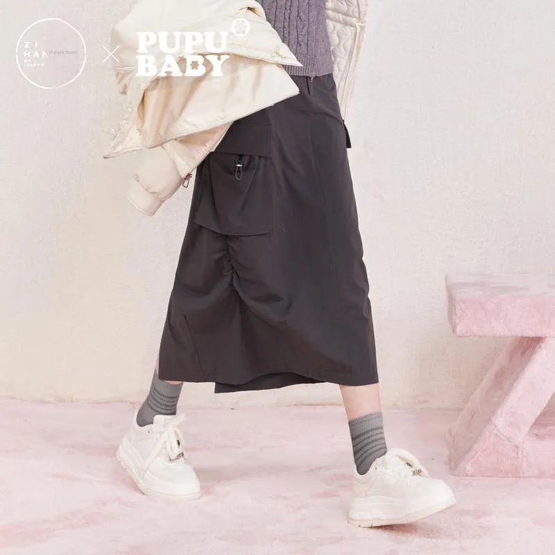 ZIHAN x Milk Puff Casual Long Skirt Women's Gray-6