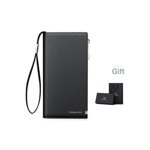 WilliamPOLO Коровья кожа Длинный Многофункциональный кошелек для монет на молнии Сумка Стандартная Мужская Черная