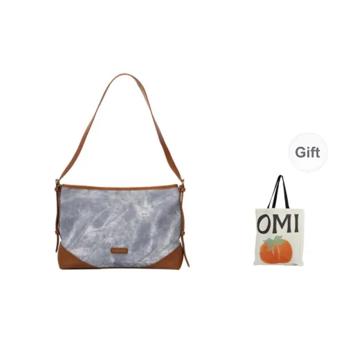 OMI Synthetic Leather Shoulder Bag Regular Women's Black/Ecru/Dark Coffee/Blue