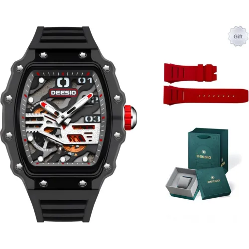 DEESIO Automatic Mechanical Movement Rubber Strap Watch Unisex Cut Out Dial
