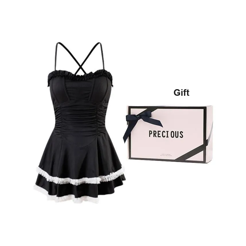 MIMOSA CHUR Кожа Flattering Сборка Украшение сборкой Японский стиль Девушка One Piece Супер Сексуальный Resort Купальник Женские