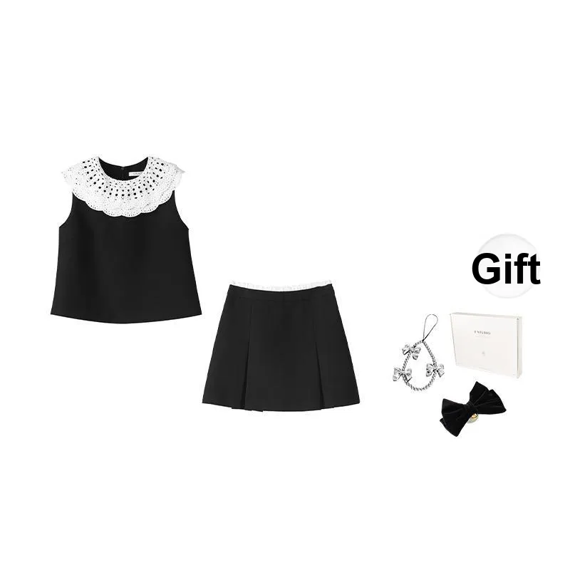 Fstudio Korean Style Chanel Inspired Patchwork Ruffle Collar Top And Skirt Set Women's-0
