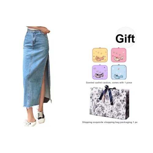 ETSE Деним Длинная Юбка Женская Синяя